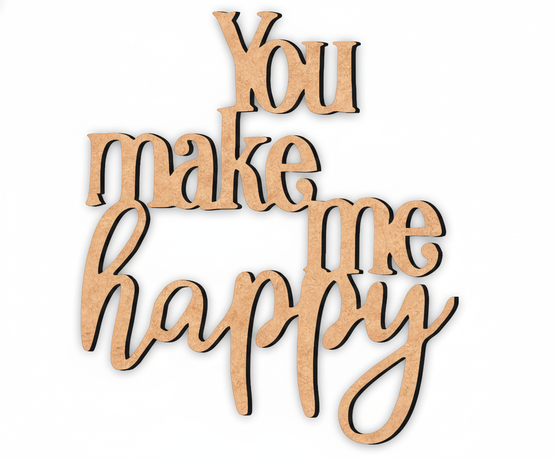 Unpainted MDF You Make Me Happy quote DIY cutout for wall decor and craft projects
