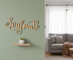 Unpainted MDF Soulmate quote DIY cutout for wall decor and craft projects, mounted on wall