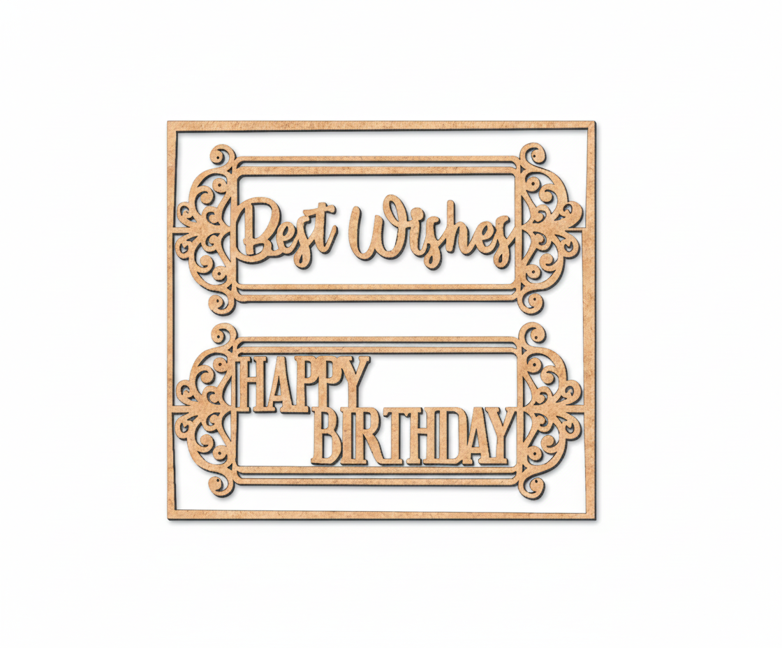 Unpainted MDF Best Wishes Happy Birthday framed DIY cutout for party decor and crafts