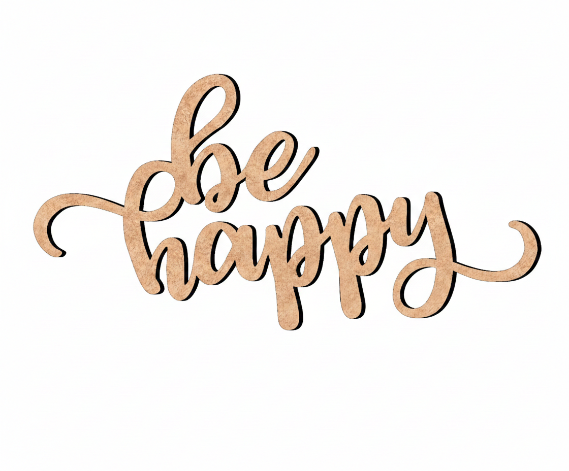 Unpainted MDF Be Happy quote DIY cutout for wall decor and craft projects