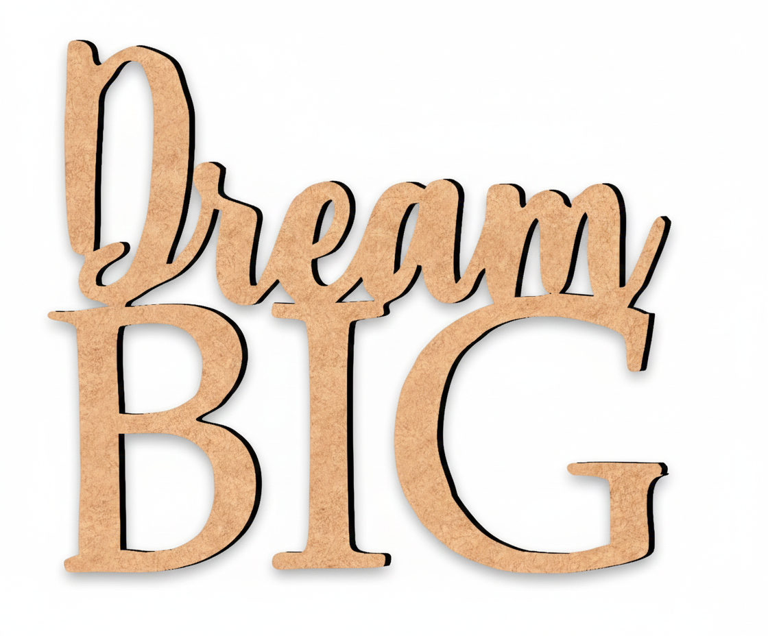 Unpainted MDF Dream Big quote DIY cutout for wall decor and craft projects