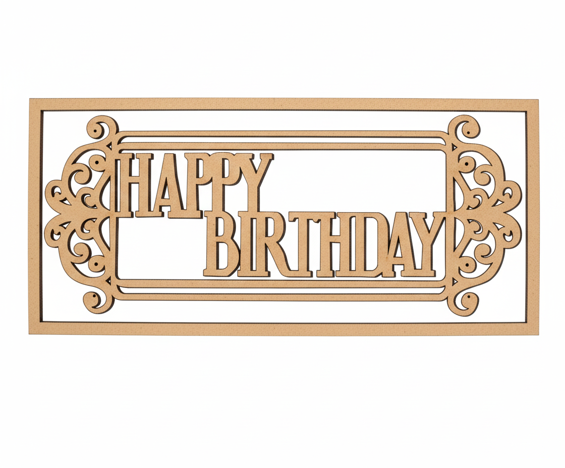 Unpainted MDF Happy Birthday framed DIY cutout for party decor and craft projects