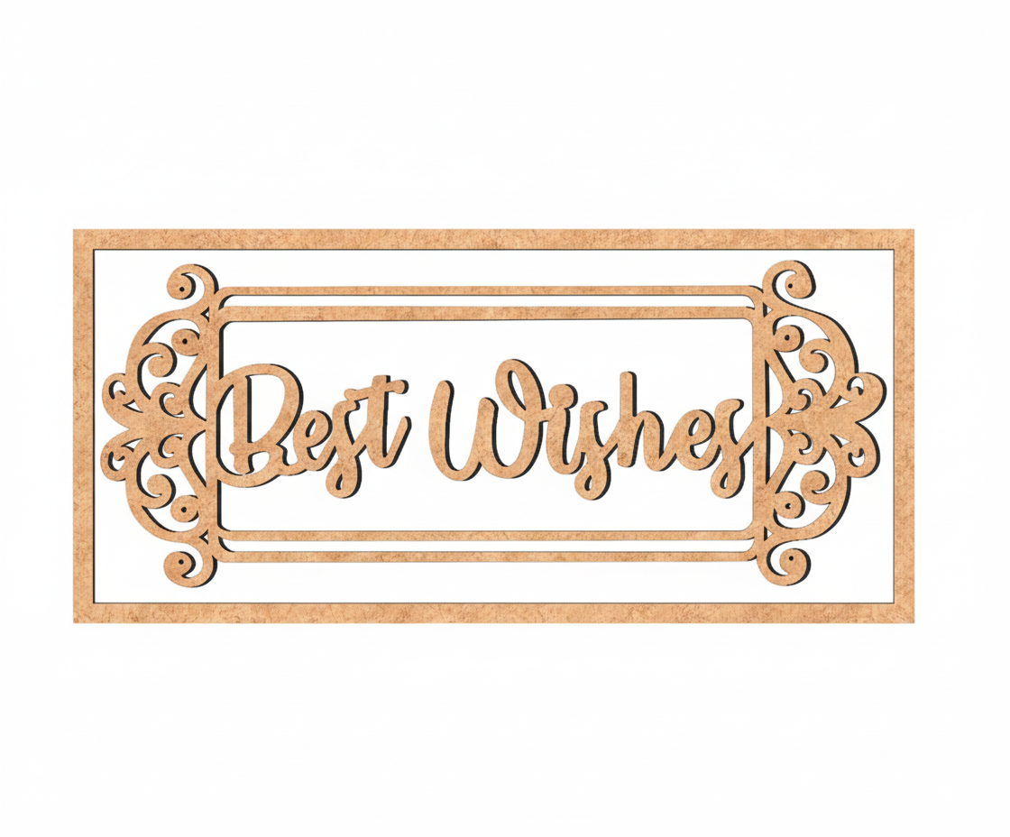 Unpainted MDF Best Wishes framed DIY cutout for wall decor and craft projects