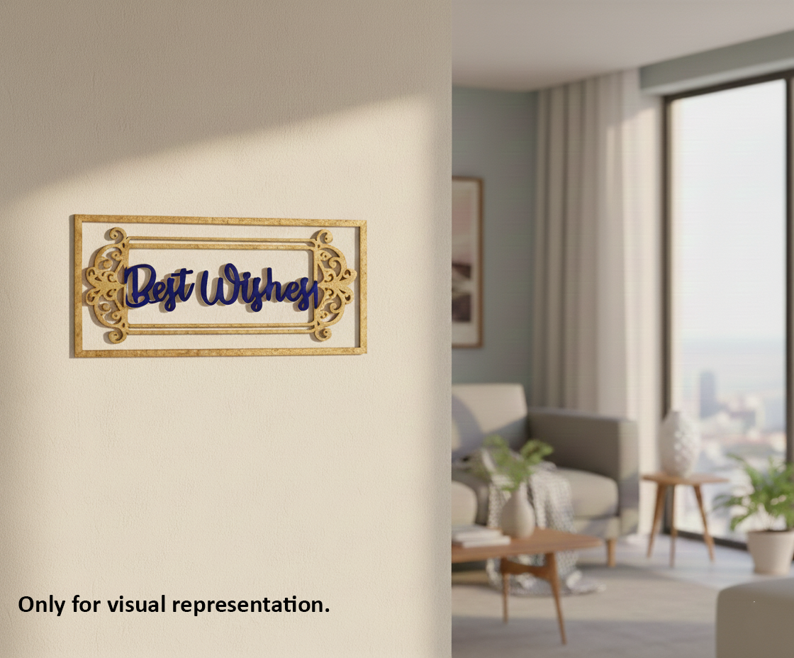 Painted MDF Best Wishes framed DIY cutout for wall decor and craft projects, mounted on wall