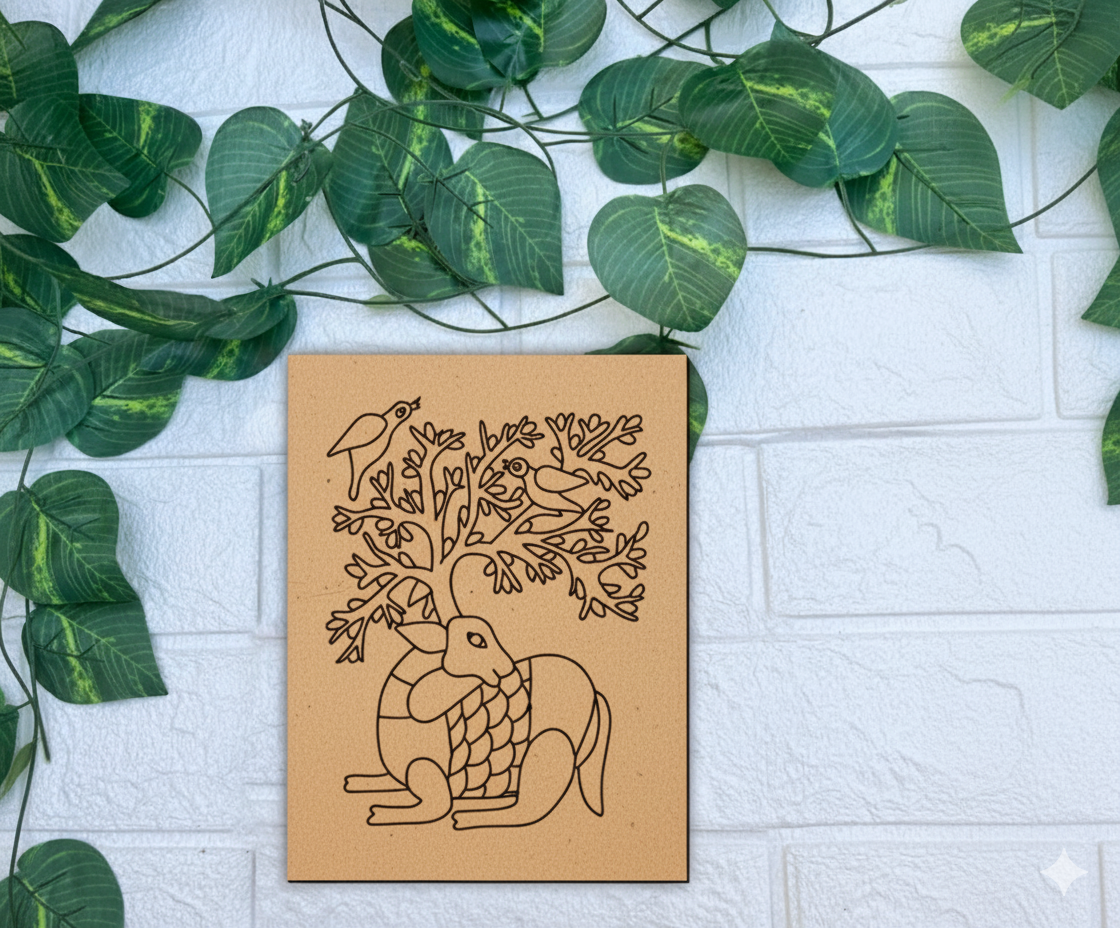 DIY Traditional Painting Kit – Deer with Tree and Birds Outline on MDF Board