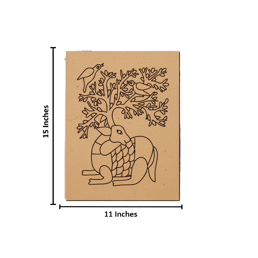 DIY Traditional Painting Kit – Deer with Tree and Birds Outline on MDF Board with size