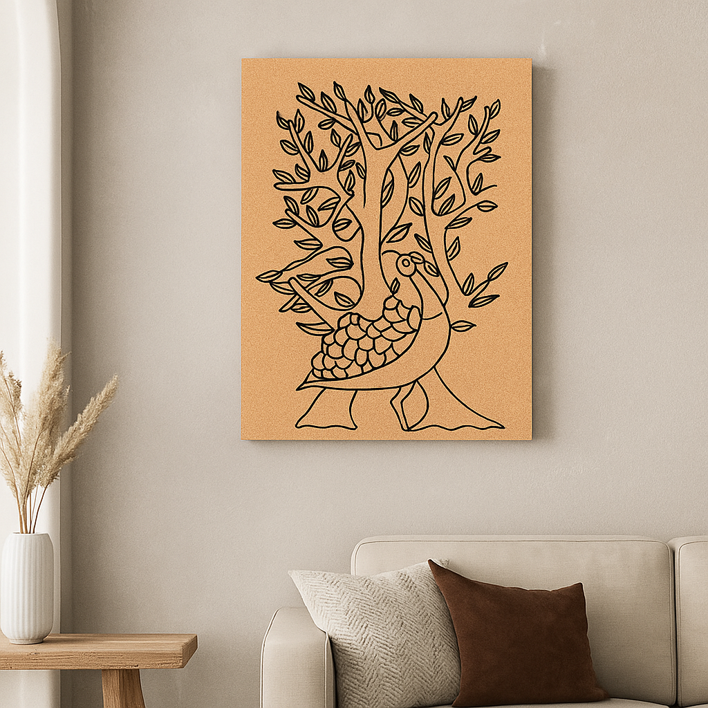 Traditional DIY MDF Painting Base with Peacock and Tree Design