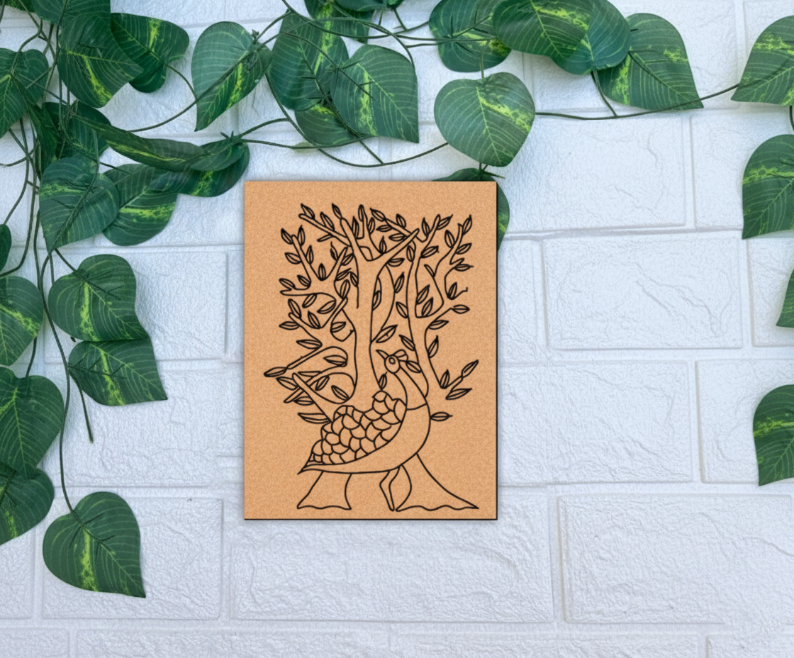 Traditional DIY MDF Painting Base with Peacock and Tree Design