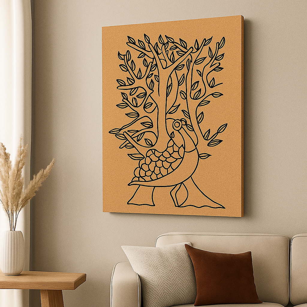 Traditional DIY MDF Painting Base with Peacock and Tree Design