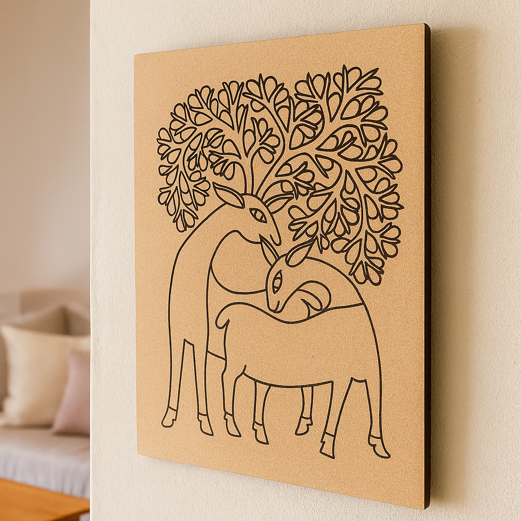 Traditional DIY MDF Painting Base with Deer and Tree Design side angle