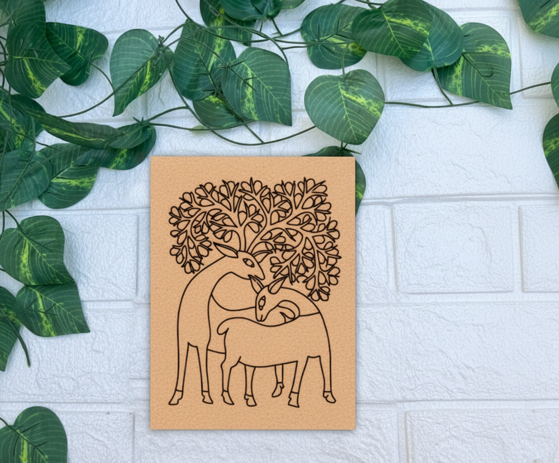 Traditional DIY MDF Painting Base with Deer and Tree Design
