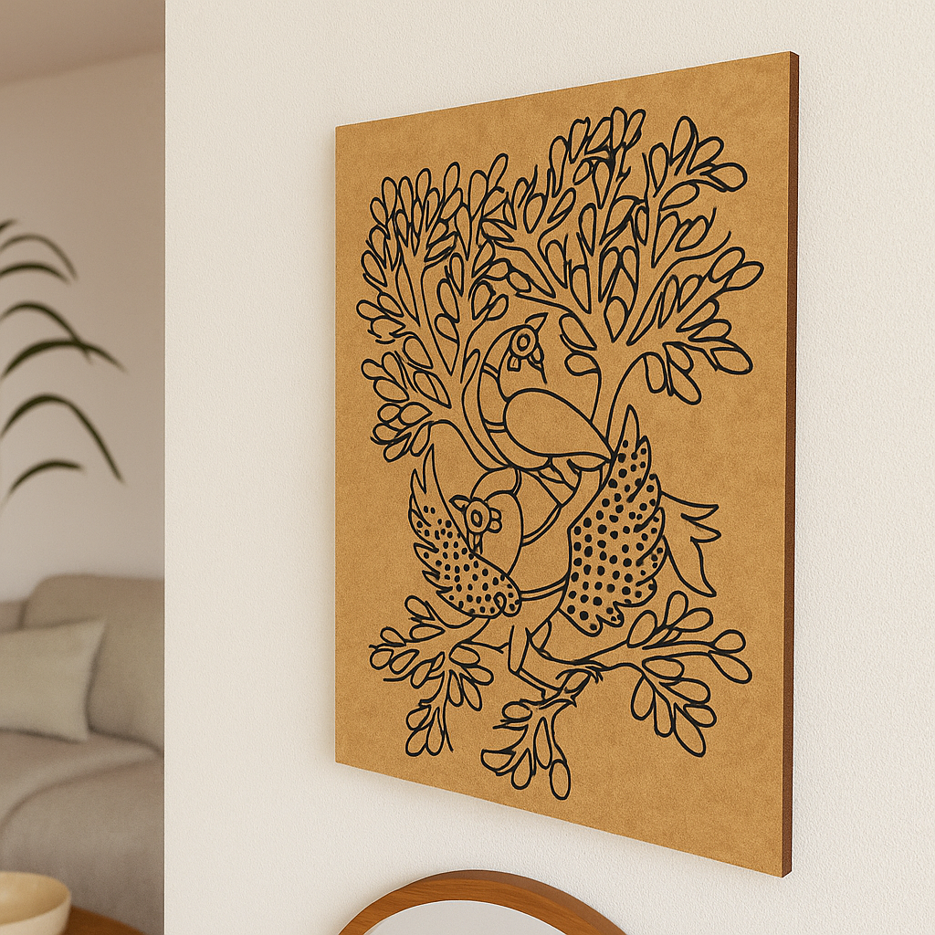 Traditional DIY MDF Painting Base with Birds and Tree Design side angle 