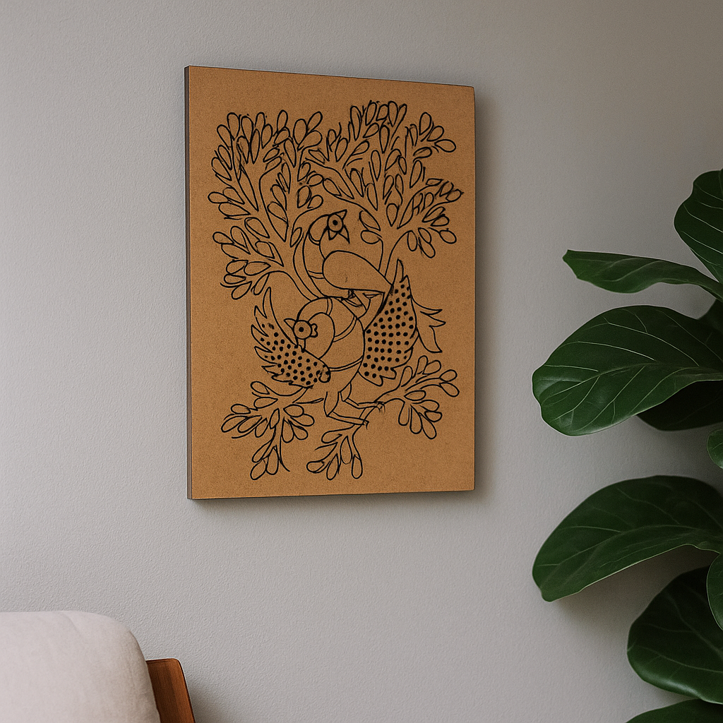 Traditional DIY MDF Painting Base with Birds and Tree Design side angle 