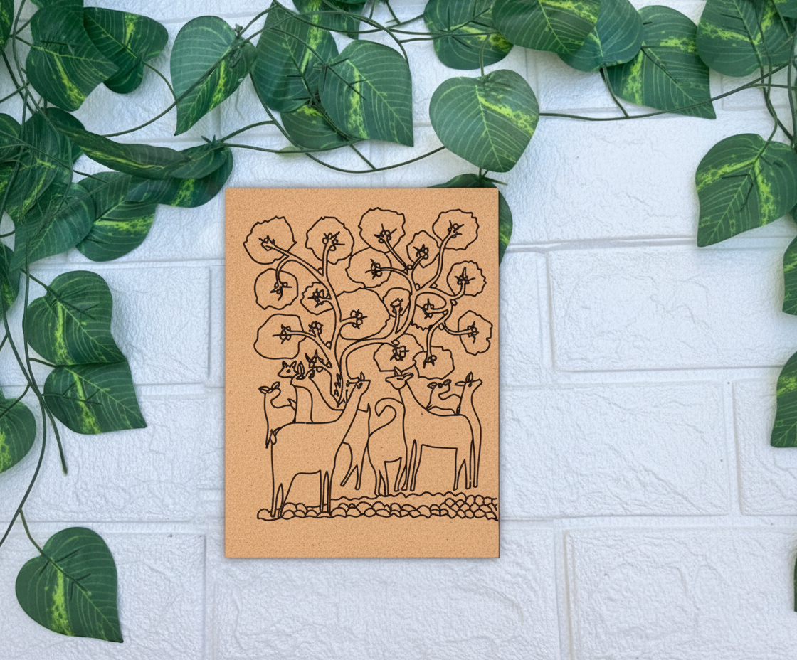 Traditional DIY MDF Painting Base with Deer and Floral Tree Design