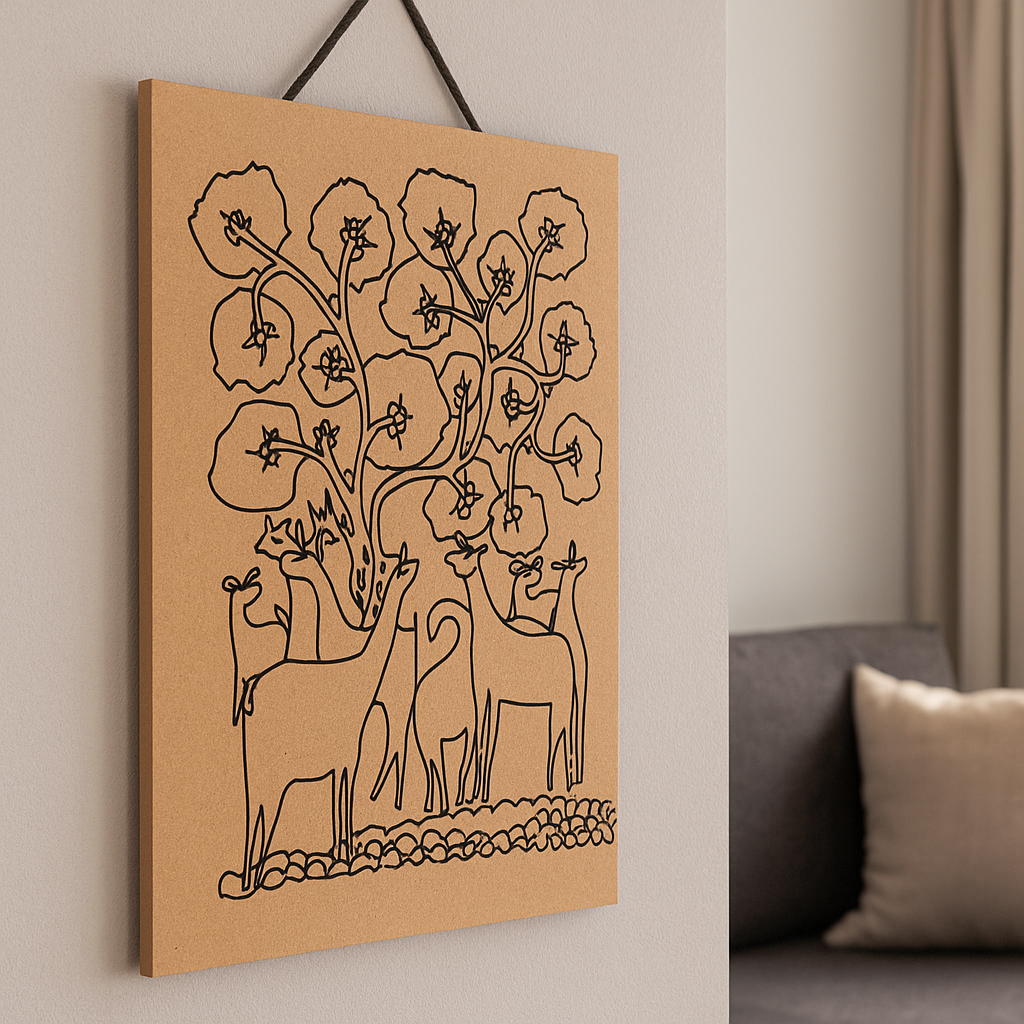 Traditional DIY MDF Painting Base with Deer and Floral Tree Design side angle 