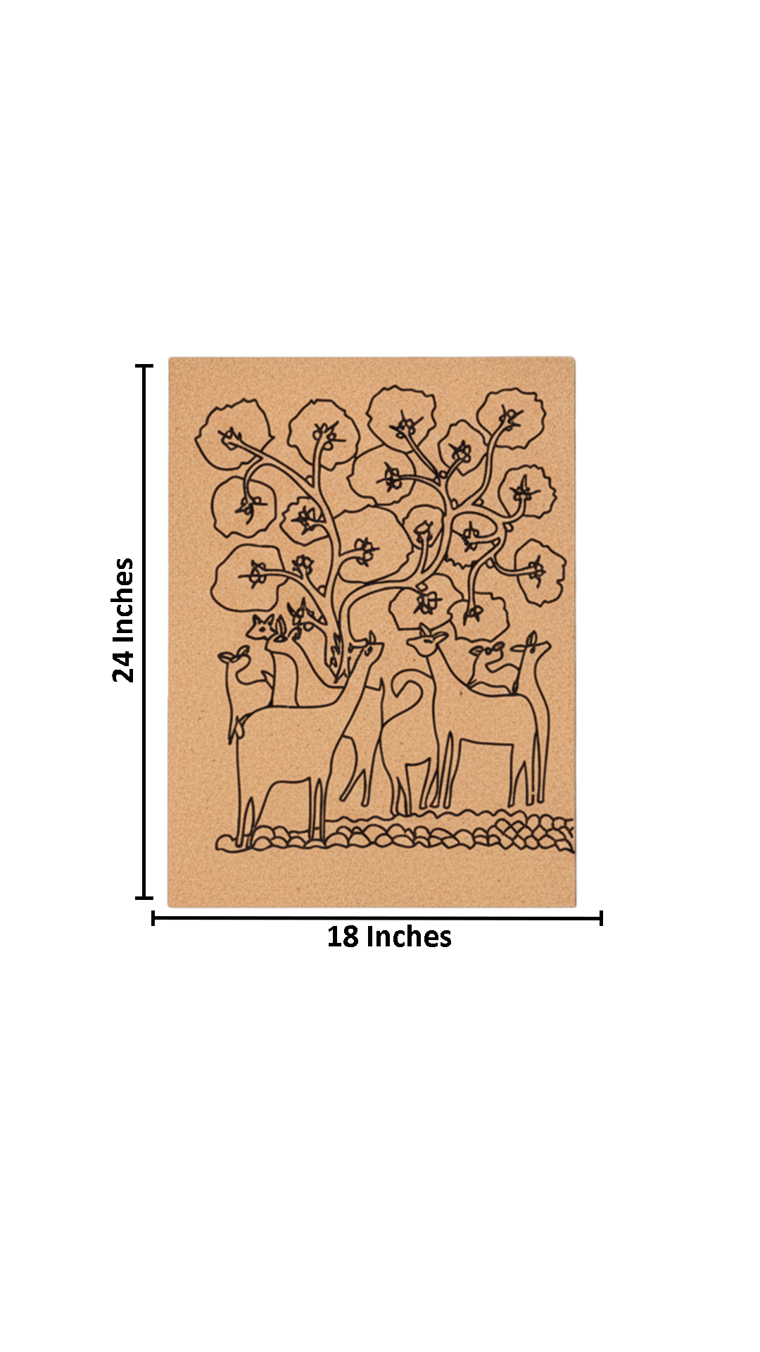 Traditional DIY MDF Painting Base with Deer and Floral Tree Design with size