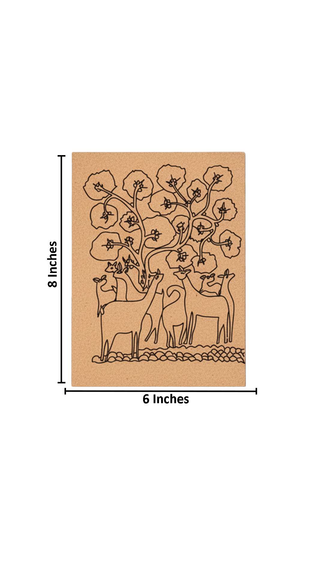 Traditional DIY MDF Painting Base with Deer and Floral Tree Design with size