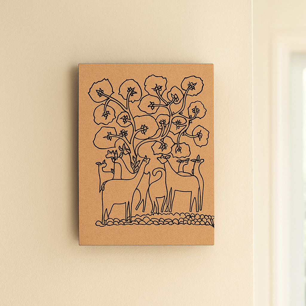 Traditional DIY MDF Painting Base with Deer and Floral Tree Design