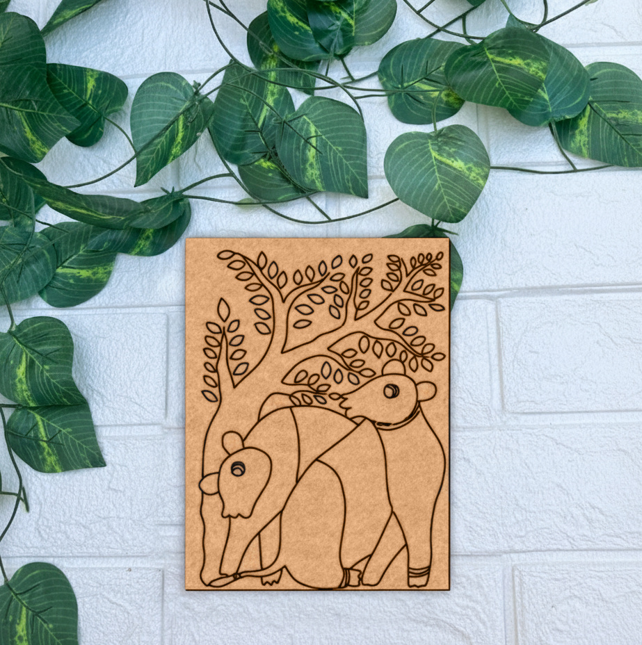 Traditional DIY MDF Painting Base with Animals Under Tree Design