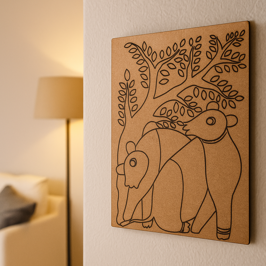 Traditional DIY MDF Painting Base with Animals Under Tree Design side angle
