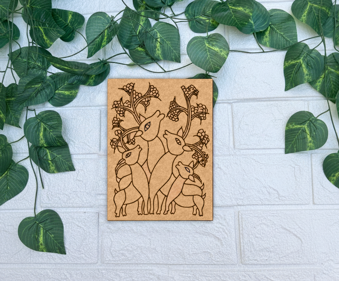 Traditional DIY MDF Painting Base with Deer Family Floral Design