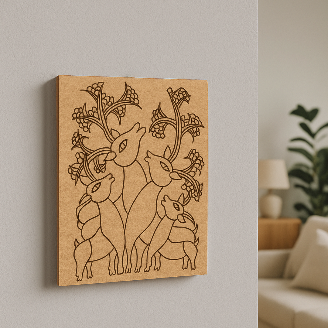 Traditional DIY MDF Painting Base with Deer Family Floral Design