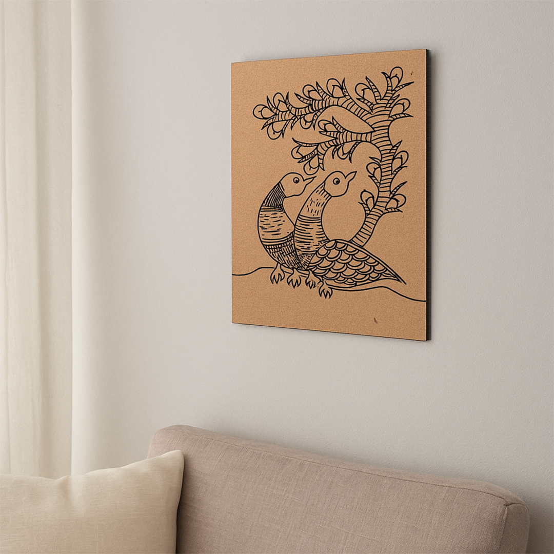 Traditional DIY MDF Painting Base with Bird Pair Under Tree Design side angle 