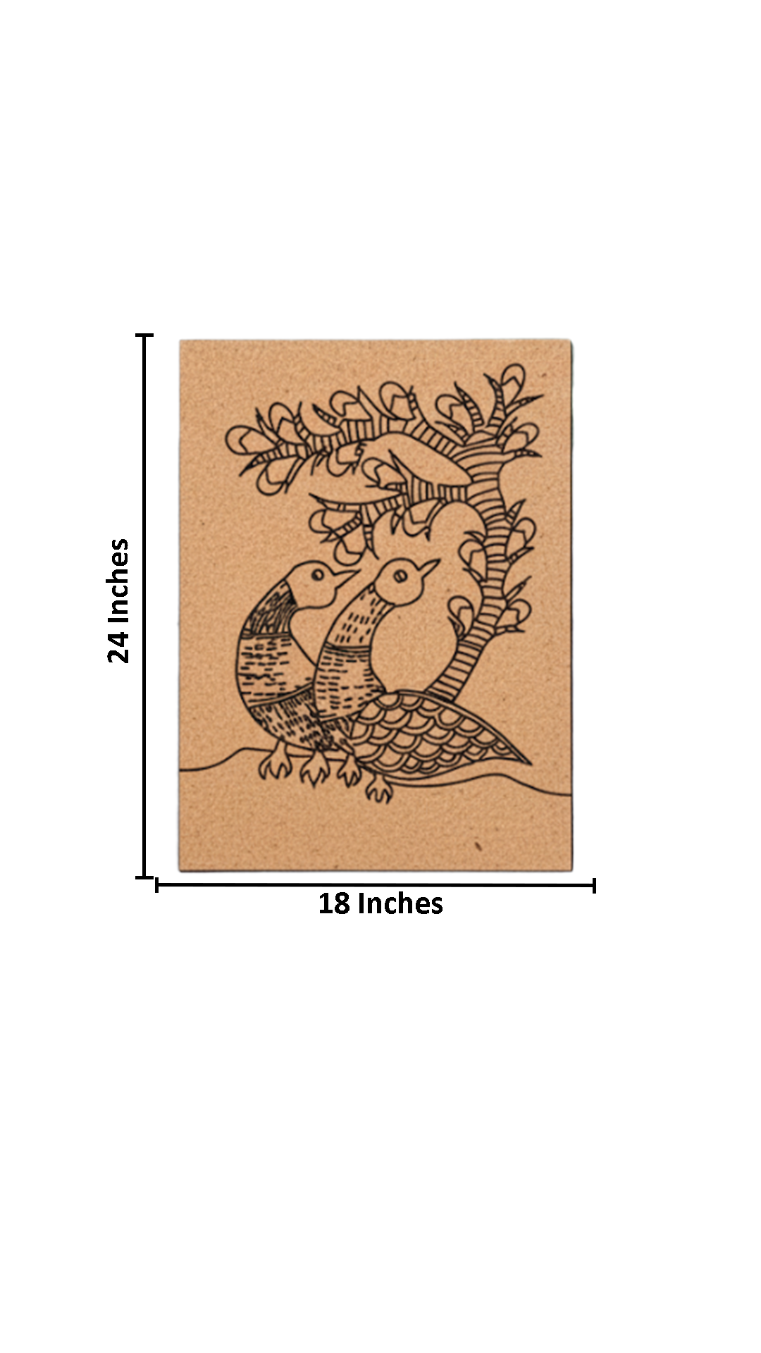 Traditional DIY MDF Painting Base with Bird Pair Under Tree Design with size