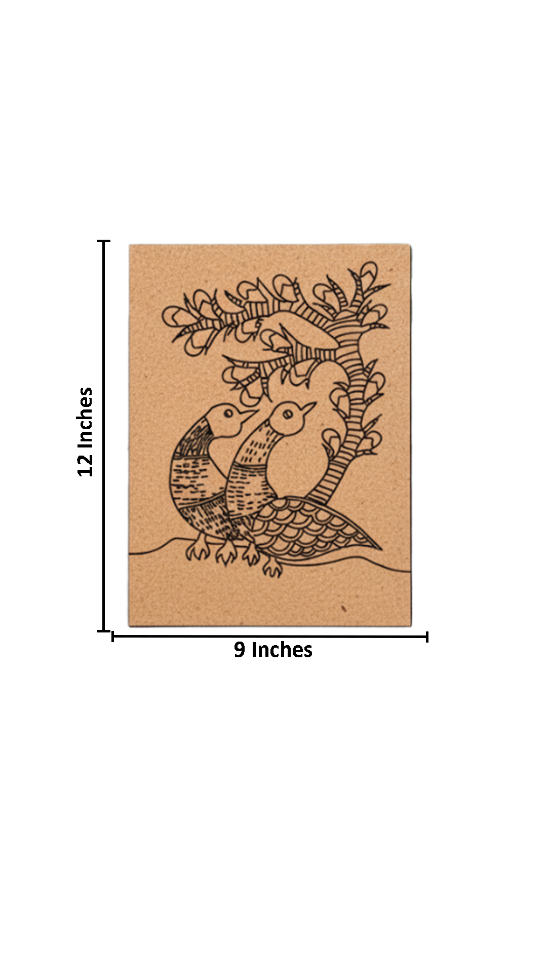 Traditional DIY MDF Painting Base with Bird Pair Under Tree Design with size