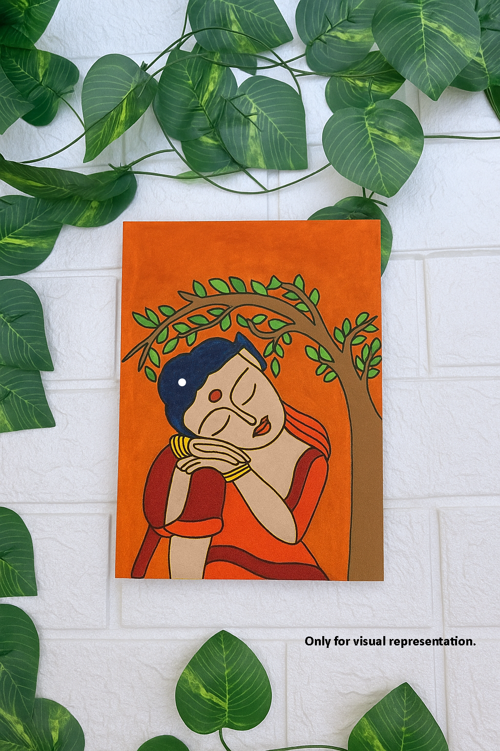 Traditional DIY MDF Painting Base with Woman Playing Flute Design coloured