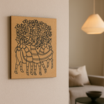 Traditional DIY MDF Painting Base with Striped Deer Under Tree Design