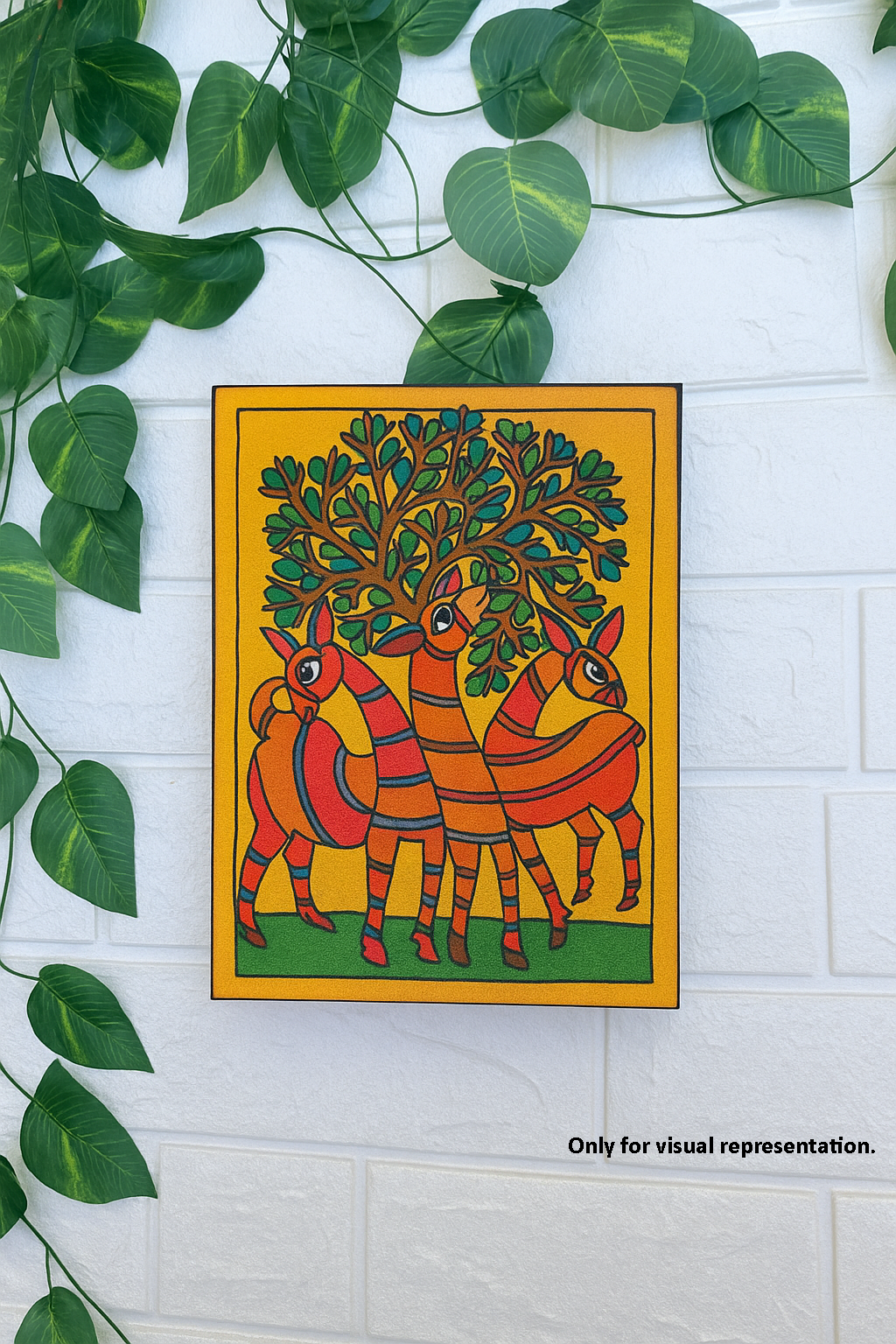 Traditional DIY MDF Painting Base with Striped Deer Under Tree Design coloured