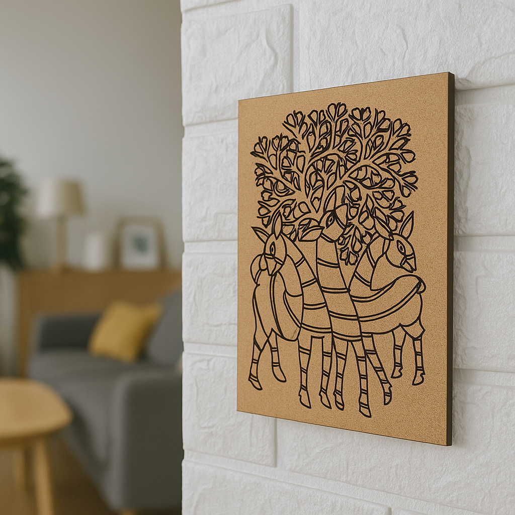 Traditional DIY MDF Painting Base with Striped Deer Under Tree Design side angle 