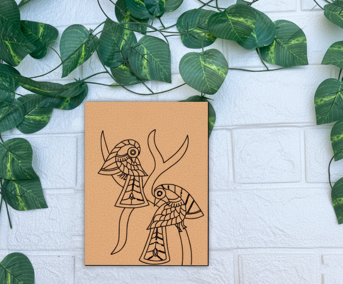 Traditional DIY MDF Painting Base with Two Artistic Birds Design
