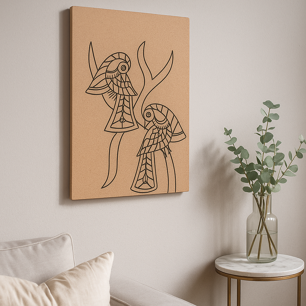 Traditional DIY MDF Painting Base with Two Artistic Birds Design side angle 