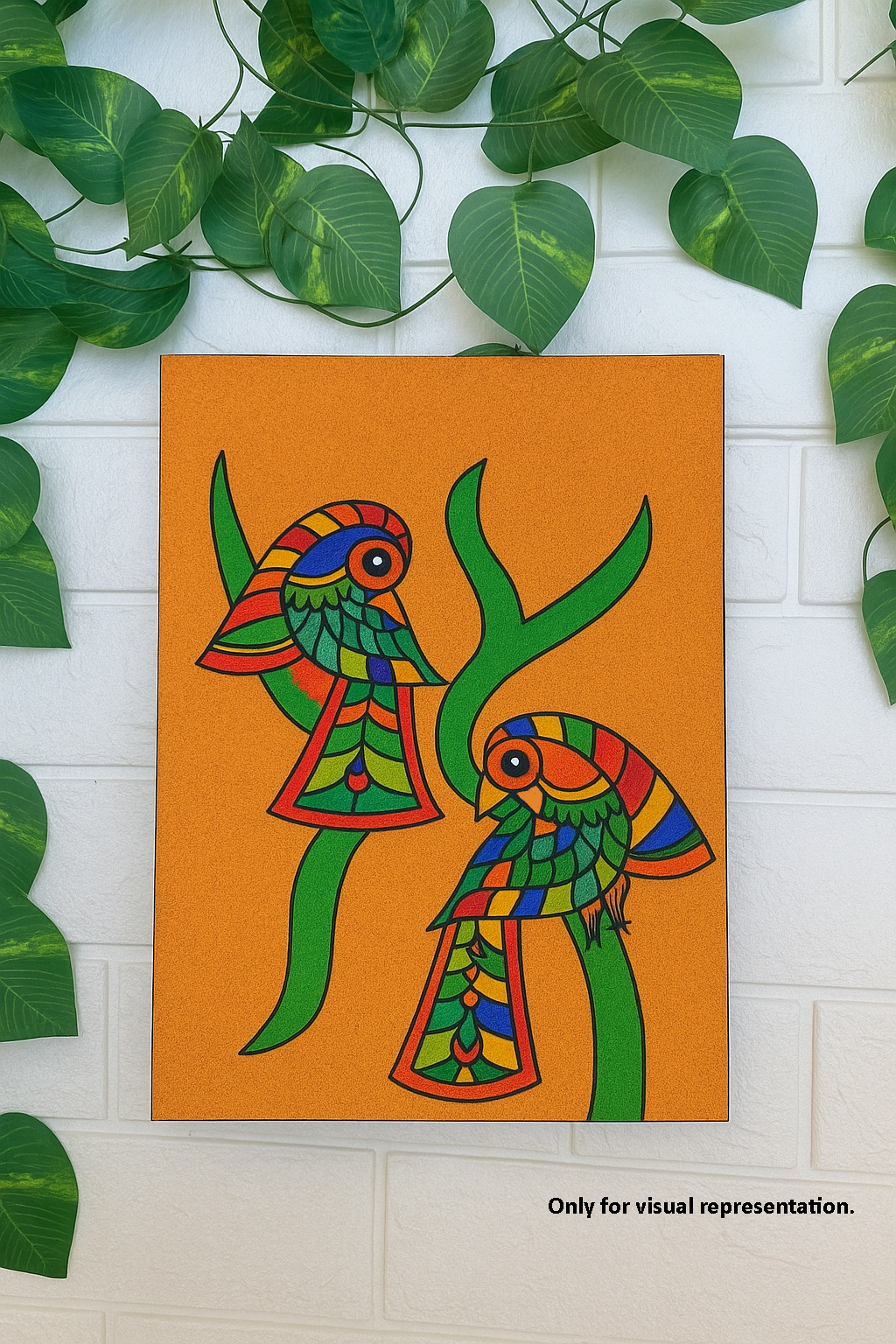 Traditional DIY MDF Painting Base with Two Artistic Birds Design coloured