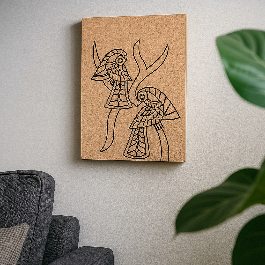 Traditional DIY MDF Painting Base with Two Artistic Birds Design