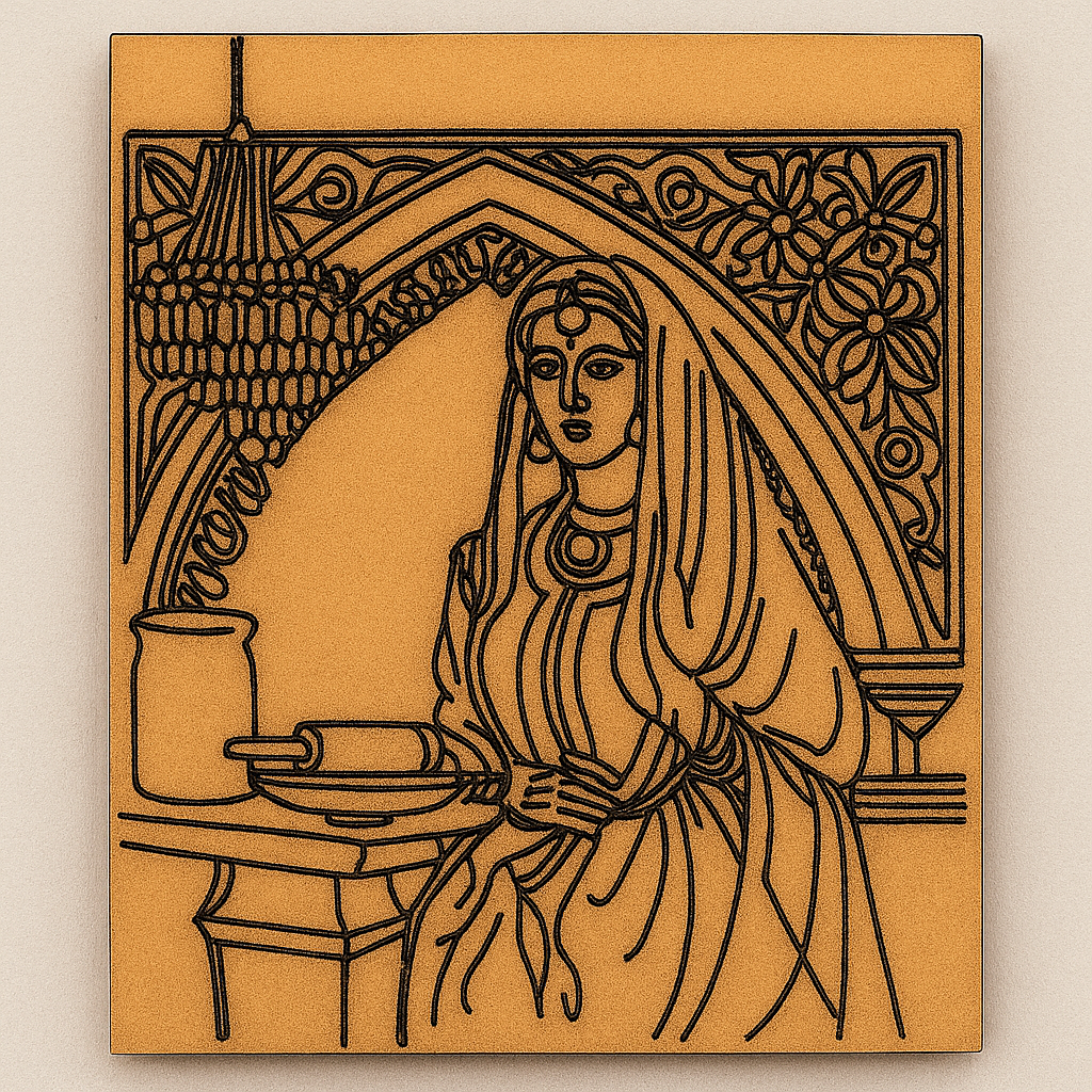 Traditional DIY MDF Painting Base with Village Woman Kitchen Design