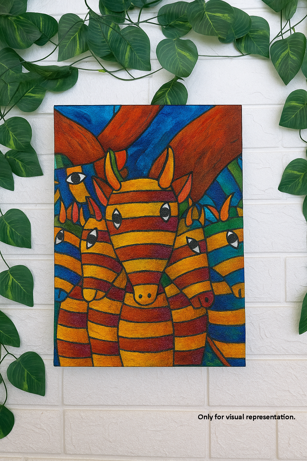 Traditional DIY MDF Painting Base with Striped Animals Group Design coloured