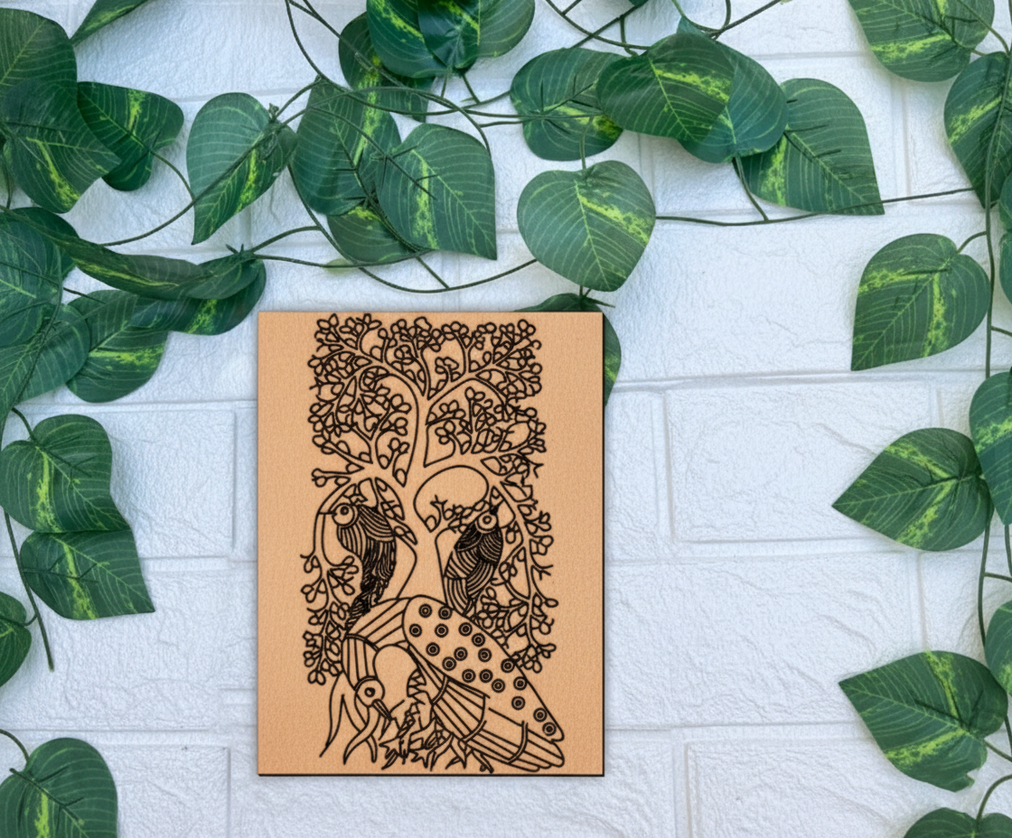 Traditional DIY MDF Painting Base with Birds Under Flowering Tree