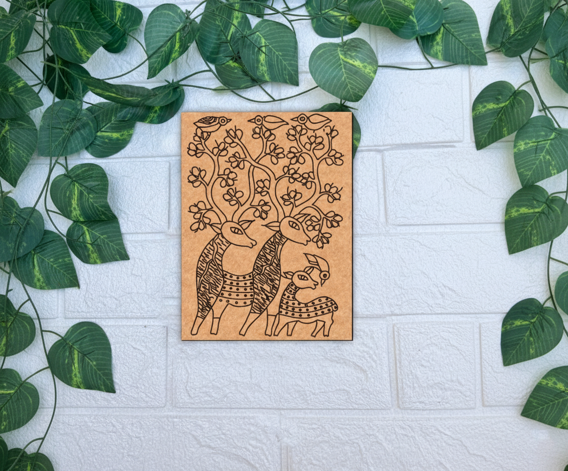 Traditional DIY MDF Painting Base with Deer and Bird Floral Design