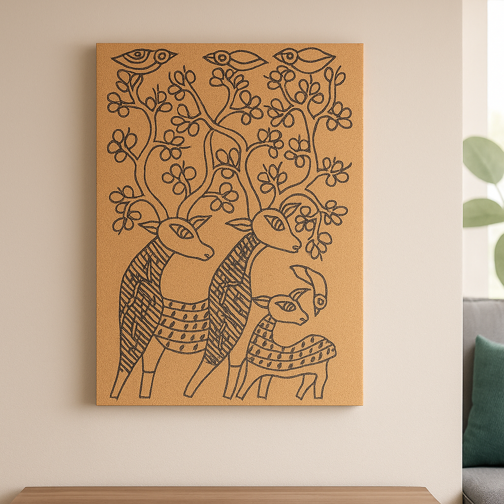 Traditional DIY MDF Painting Base with Deer and Bird Floral Design