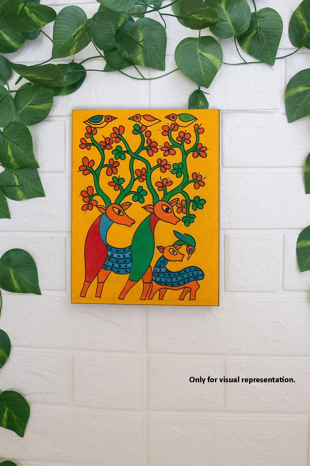 Traditional DIY MDF Painting Base with Deer and Bird Floral Design coloured