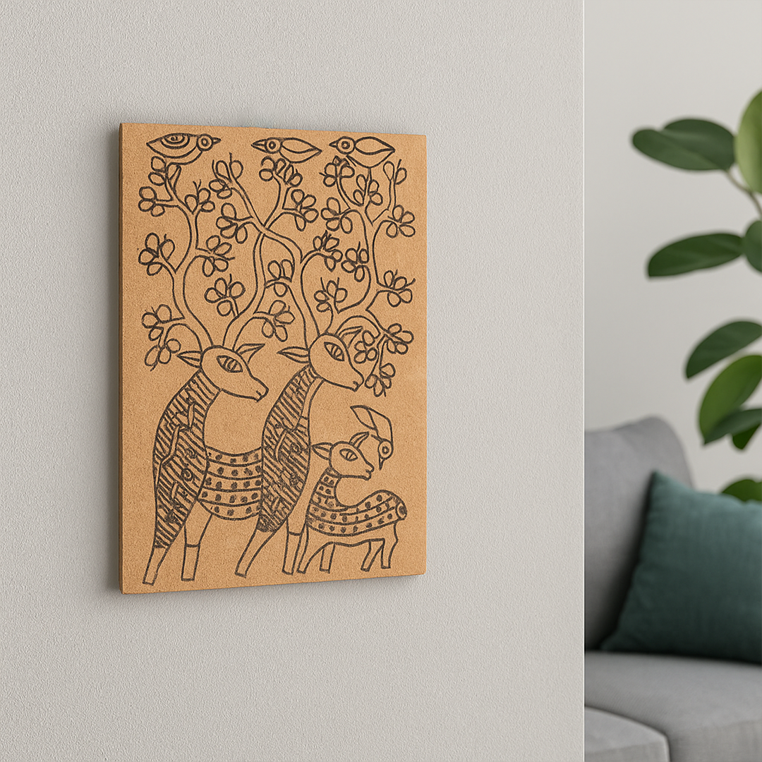 Traditional DIY MDF Painting Base with Deer and Bird Floral Design