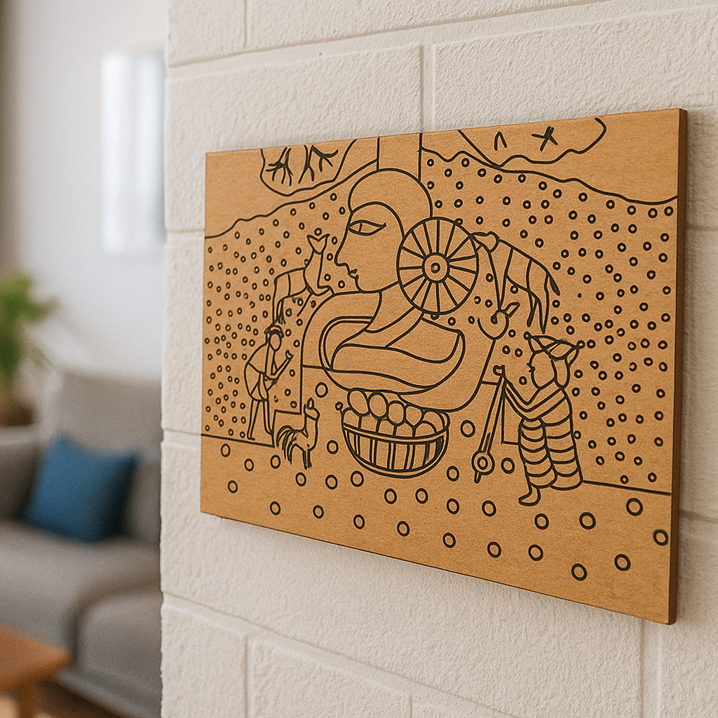 Traditional DIY MDF Painting Base with Village Mother Scene Design side angle 