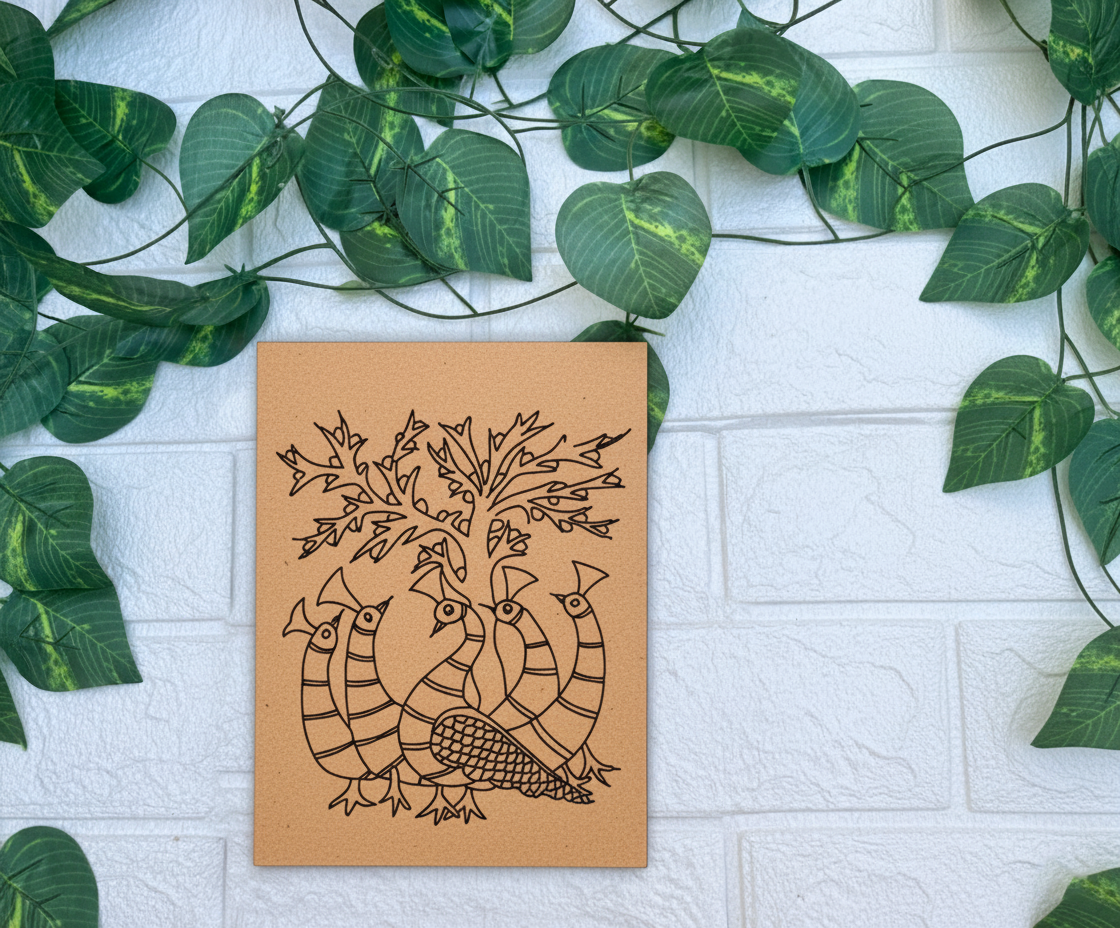 Traditional DIY MDF Painting Base with Peacock Group Under Tree Design