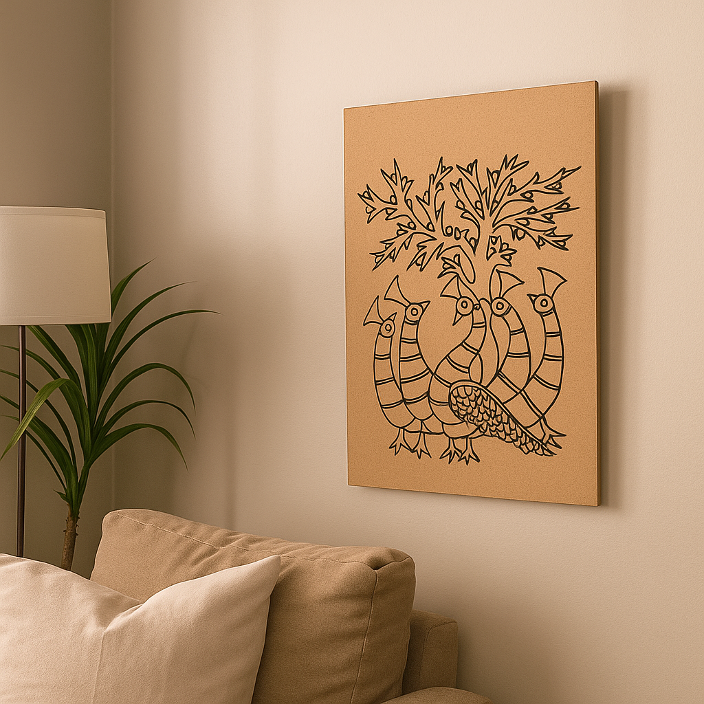 Traditional DIY MDF Painting Base with Peacock Group Under Tree Design side angle 