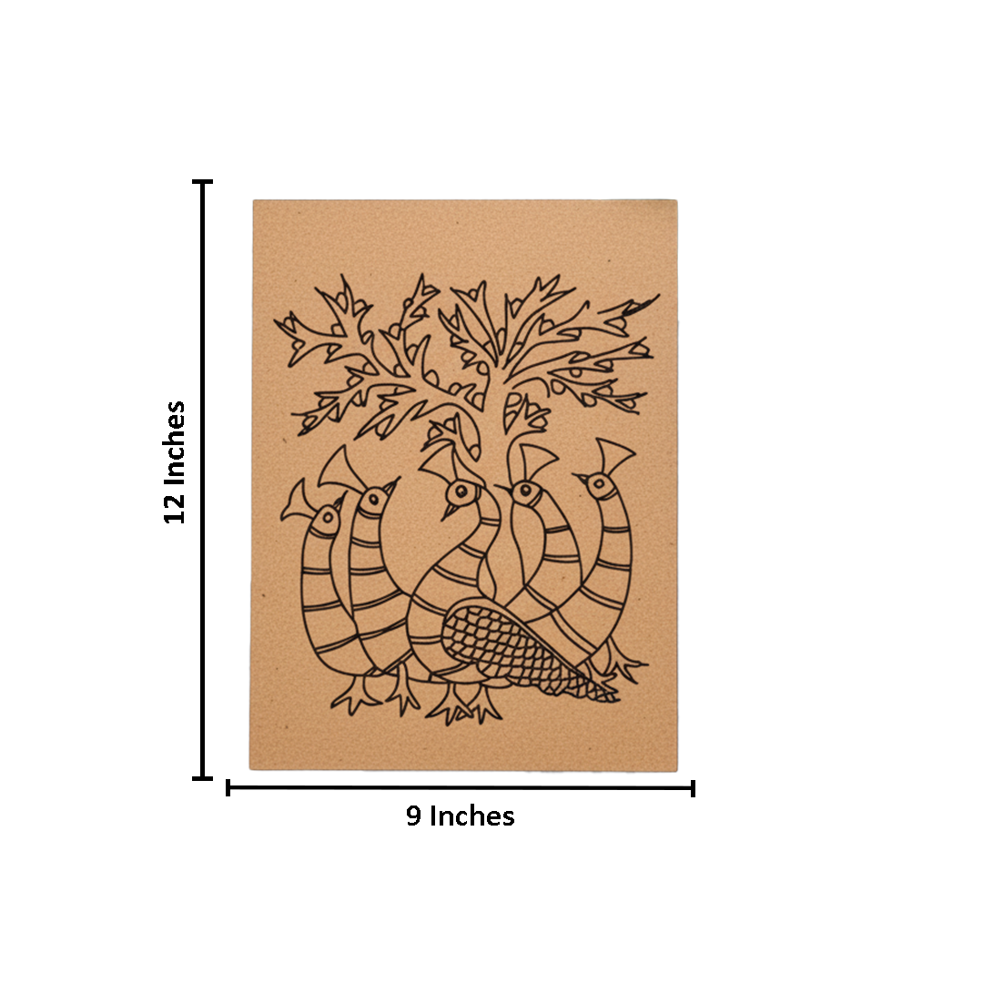 Traditional DIY MDF Painting Base with Peacock Group Under Tree Design with size