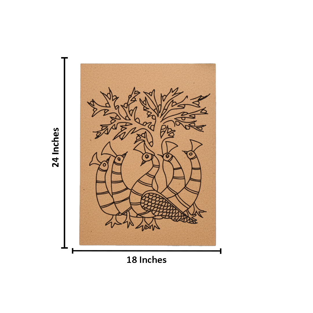 Traditional DIY MDF Painting Base with Peacock Group Under Tree Design with size
