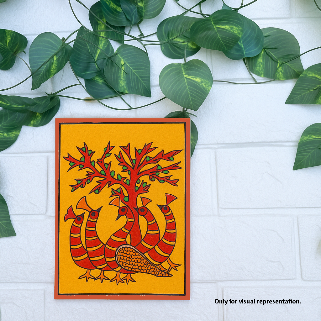 Traditional DIY MDF Painting Base with Peacock Group Under Tree Design coloured